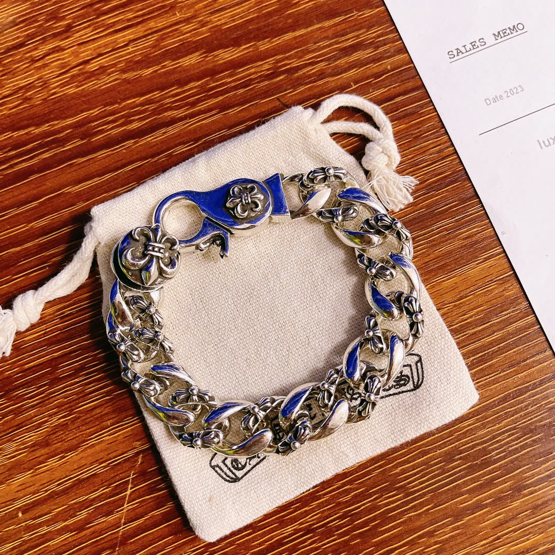 Chrome Hearts Silver Blue Enamel Bracelet